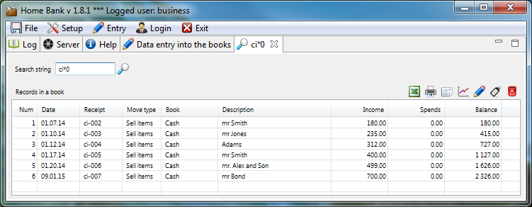 Search form of rows